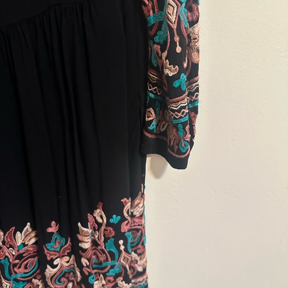 Floreat (Anthropologie) Black Dress with Colorful Embroidery - Picture 9 of 9